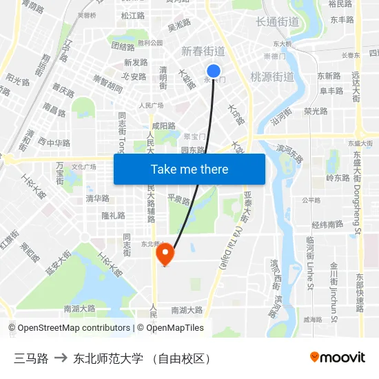 三马路 to 东北师范大学 （自由校区） map