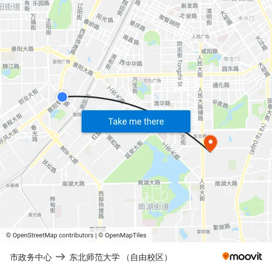 市政务中心 to 东北师范大学 （自由校区） map