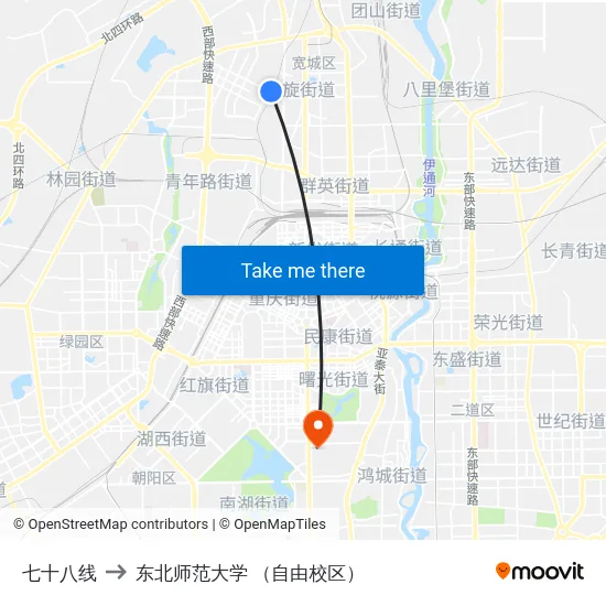 七十八线 to 东北师范大学 （自由校区） map