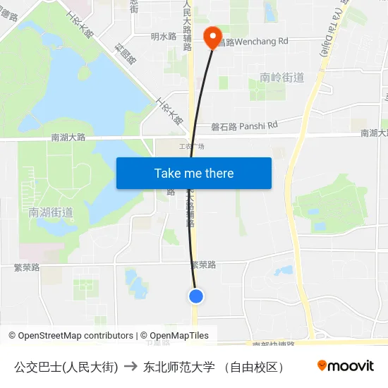 公交巴士(人民大街) to 东北师范大学 （自由校区） map