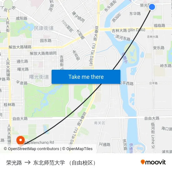 荣光路 to 东北师范大学 （自由校区） map