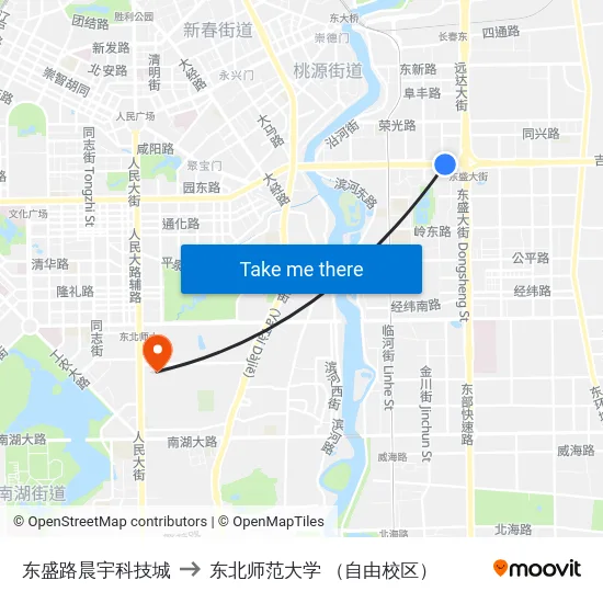东盛路晨宇科技城 to 东北师范大学 （自由校区） map