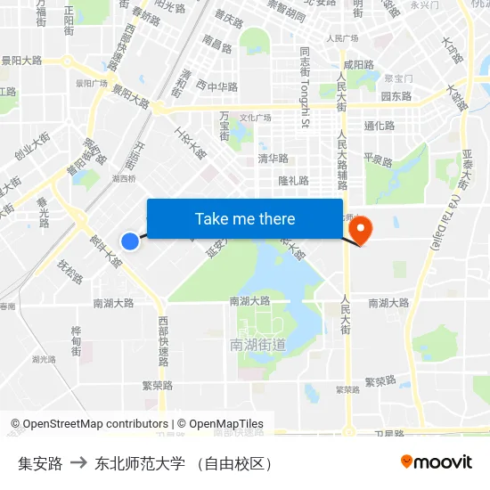 集安路 to 东北师范大学 （自由校区） map