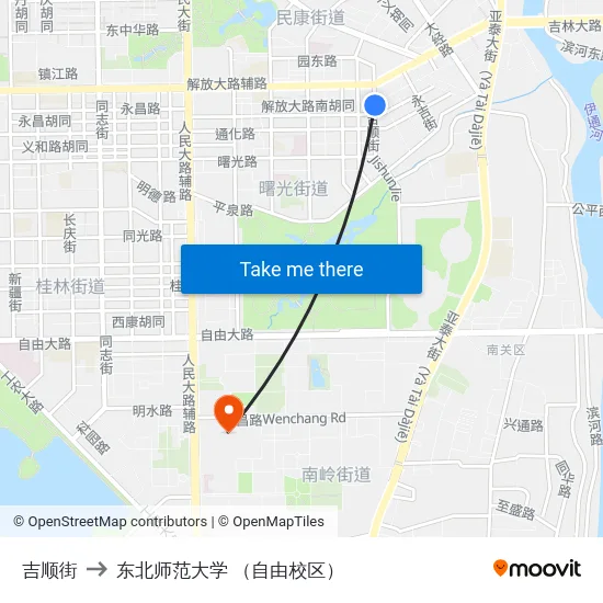吉顺街 to 东北师范大学 （自由校区） map
