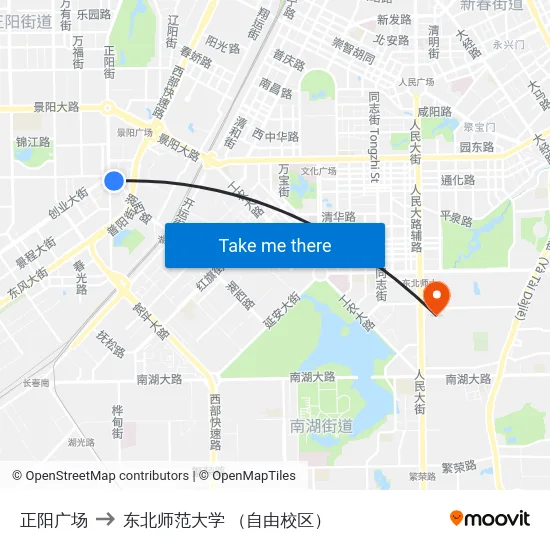 正阳广场 to 东北师范大学 （自由校区） map