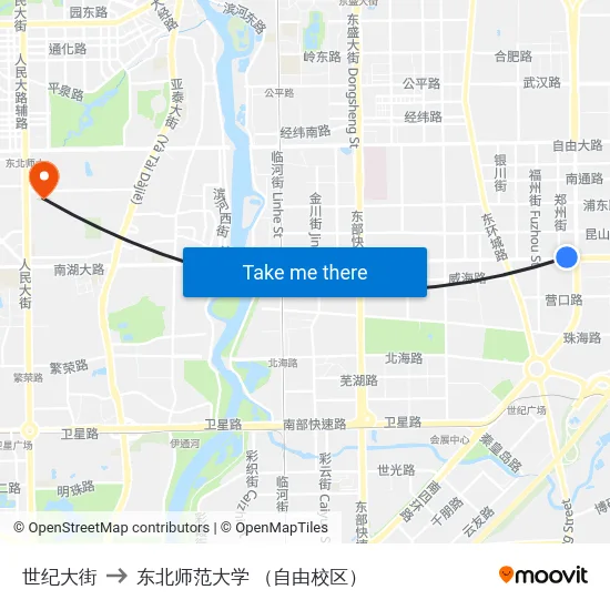 世纪大街 to 东北师范大学 （自由校区） map