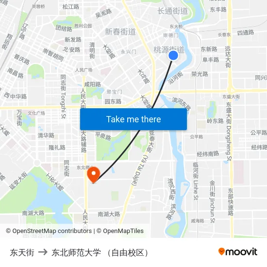 东天街 to 东北师范大学 （自由校区） map
