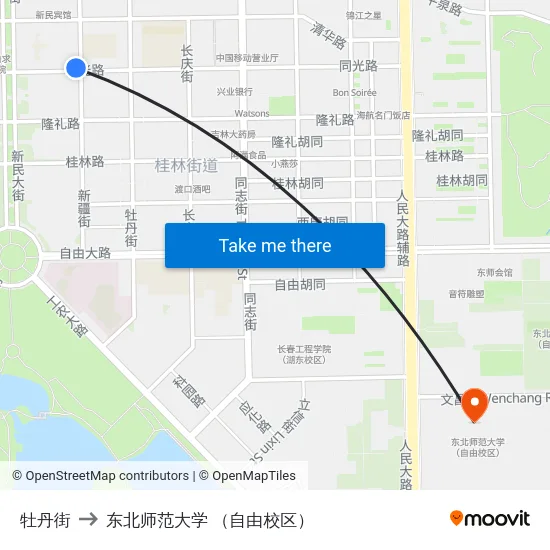 牡丹街 to 东北师范大学 （自由校区） map