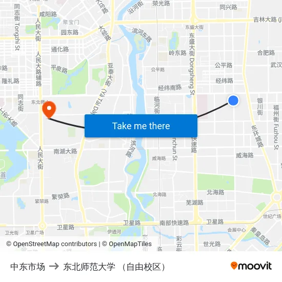 中东市场 to 东北师范大学 （自由校区） map