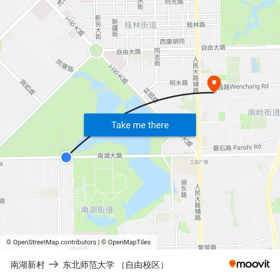 南湖新村 to 东北师范大学 （自由校区） map