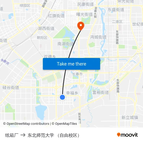 纸箱厂 to 东北师范大学 （自由校区） map
