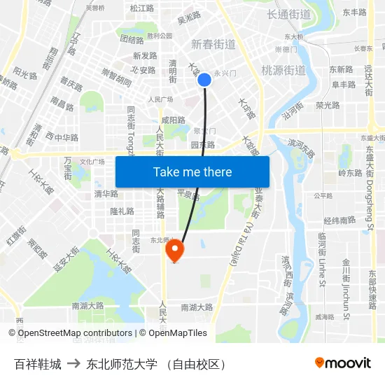百祥鞋城 to 东北师范大学 （自由校区） map