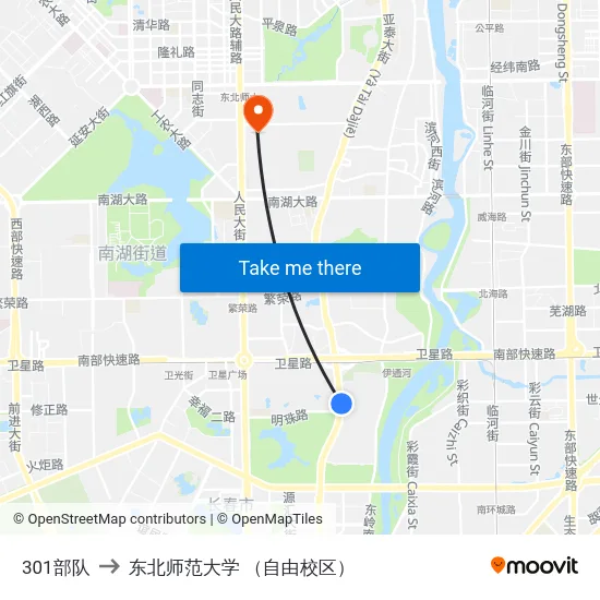 301部队 to 东北师范大学 （自由校区） map