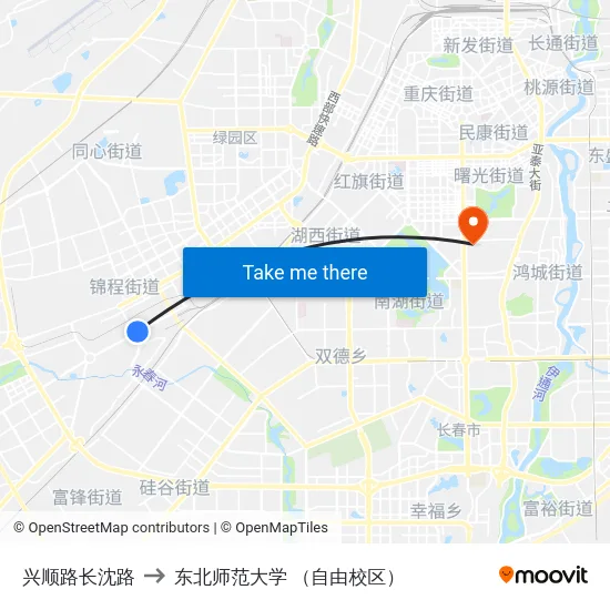 兴顺路长沈路 to 东北师范大学 （自由校区） map