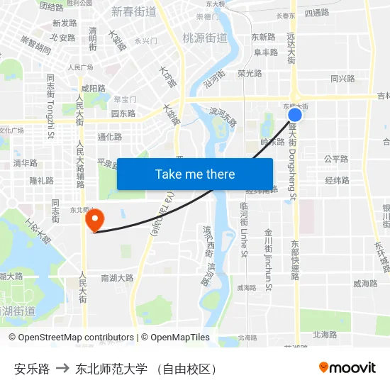 安乐路 to 东北师范大学 （自由校区） map