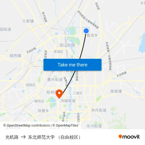 光机路 to 东北师范大学 （自由校区） map