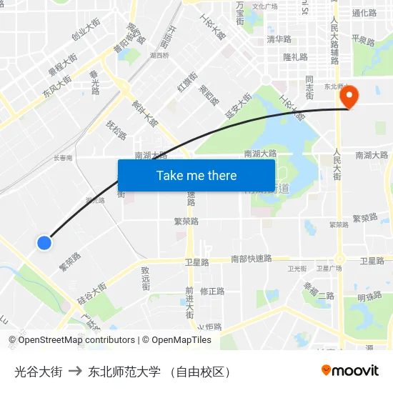 光谷大街 to 东北师范大学 （自由校区） map