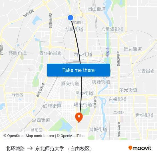 北环城路 to 东北师范大学 （自由校区） map
