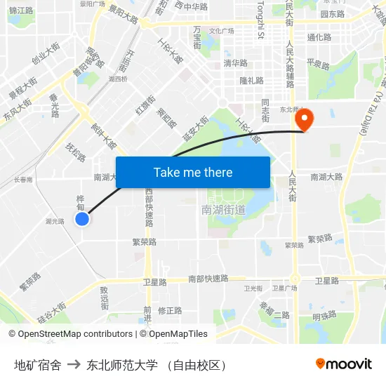 地矿宿舍 to 东北师范大学 （自由校区） map