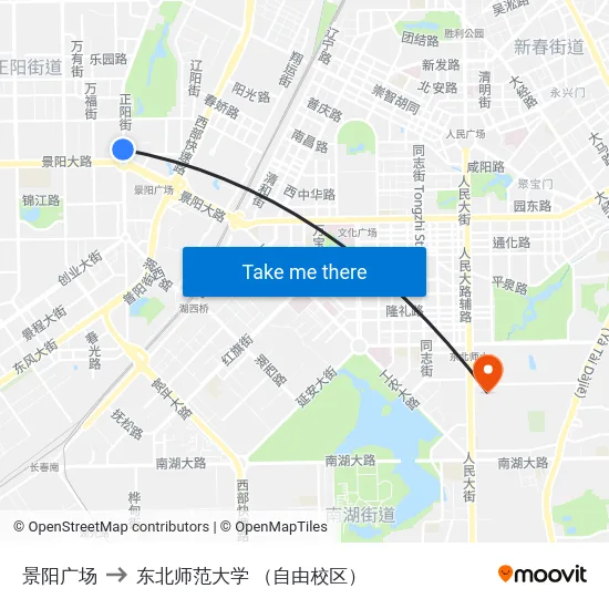 景阳广场 to 东北师范大学 （自由校区） map