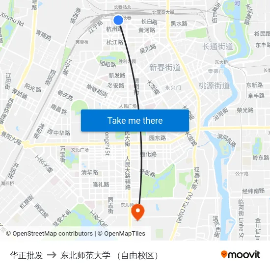 华正批发 to 东北师范大学 （自由校区） map