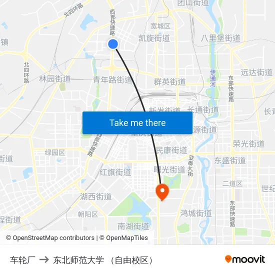 车轮厂 to 东北师范大学 （自由校区） map