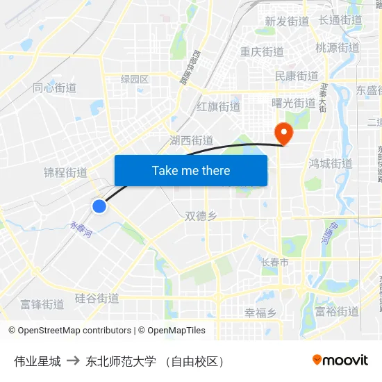 伟业星城 to 东北师范大学 （自由校区） map