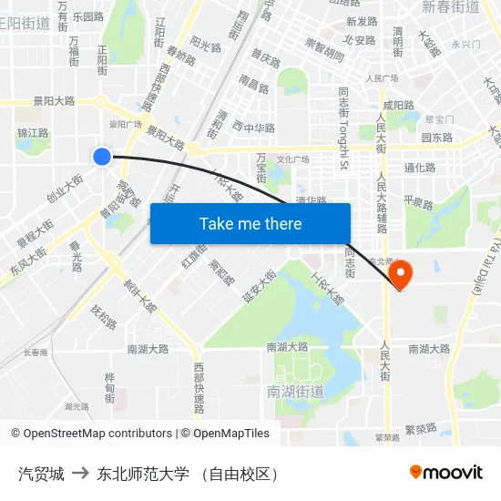 汽贸城 to 东北师范大学 （自由校区） map
