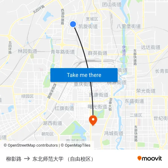 柳影路 to 东北师范大学 （自由校区） map