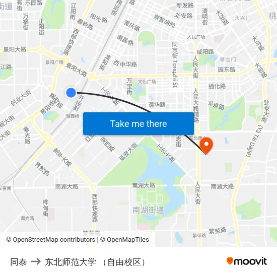 同泰 to 东北师范大学 （自由校区） map