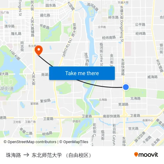 珠海路 to 东北师范大学 （自由校区） map