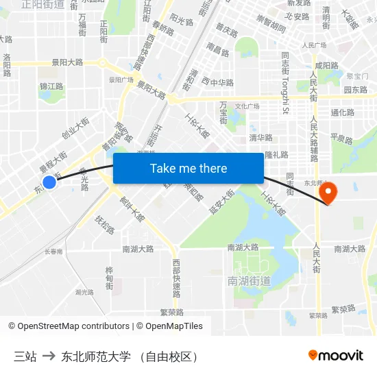 三站 to 东北师范大学 （自由校区） map