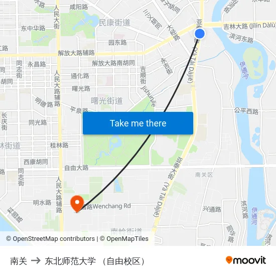 南关 to 东北师范大学 （自由校区） map