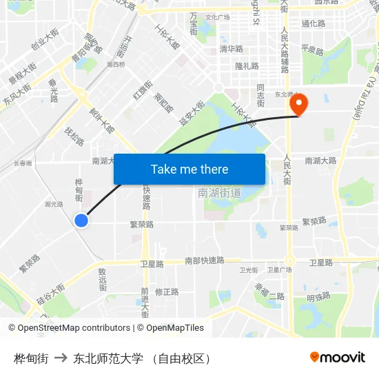 桦甸街 to 东北师范大学 （自由校区） map