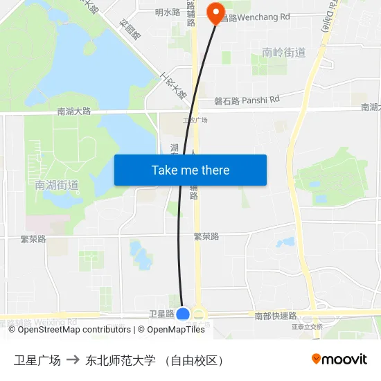 卫星广场 to 东北师范大学 （自由校区） map