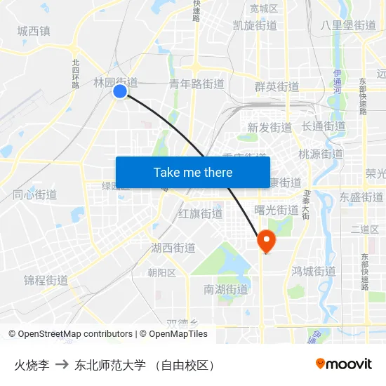 火烧李 to 东北师范大学 （自由校区） map