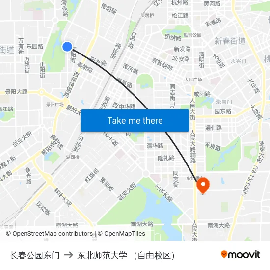 长春公园东门 to 东北师范大学 （自由校区） map