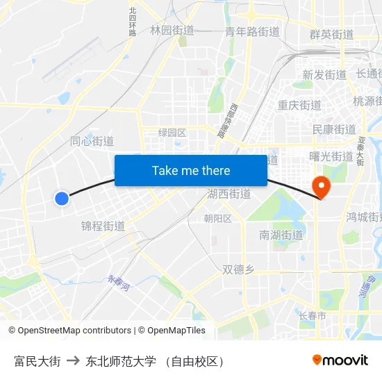 富民大街 to 东北师范大学 （自由校区） map