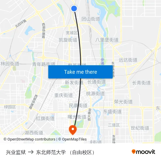 兴业监狱 to 东北师范大学 （自由校区） map