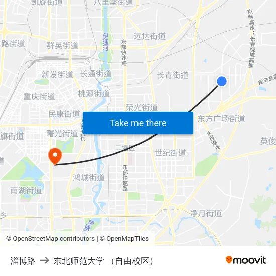 淄博路 to 东北师范大学 （自由校区） map