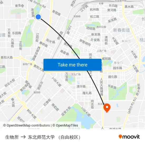 生物所 to 东北师范大学 （自由校区） map