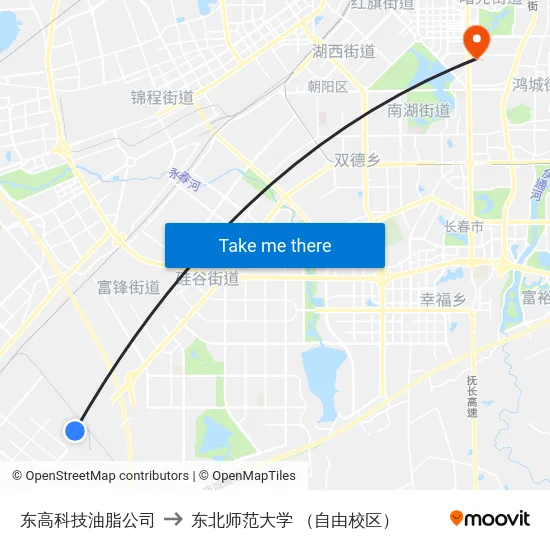 东高科技油脂公司 to 东北师范大学 （自由校区） map