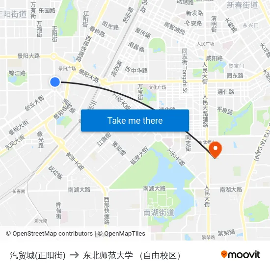 汽贸城(正阳街) to 东北师范大学 （自由校区） map