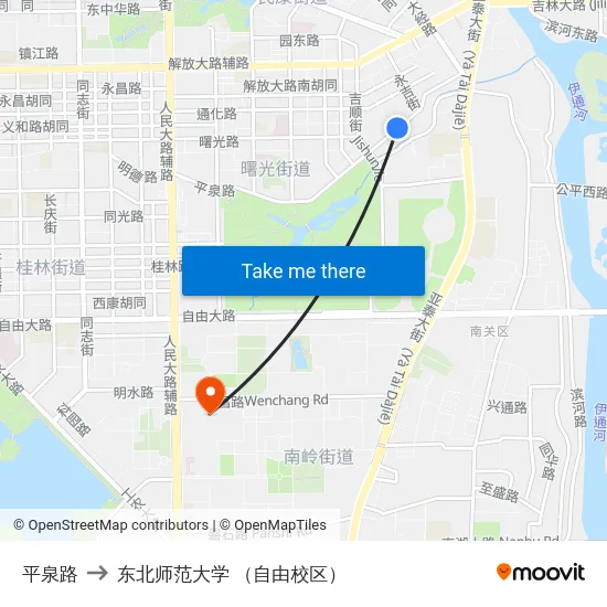 平泉路 to 东北师范大学 （自由校区） map
