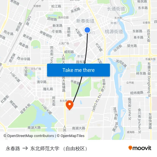 永春路 to 东北师范大学 （自由校区） map