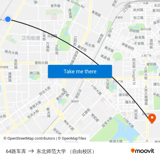 64路车库 to 东北师范大学 （自由校区） map