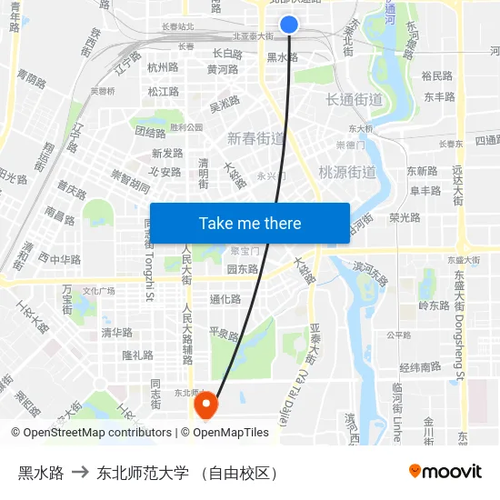 黑水路 to 东北师范大学 （自由校区） map