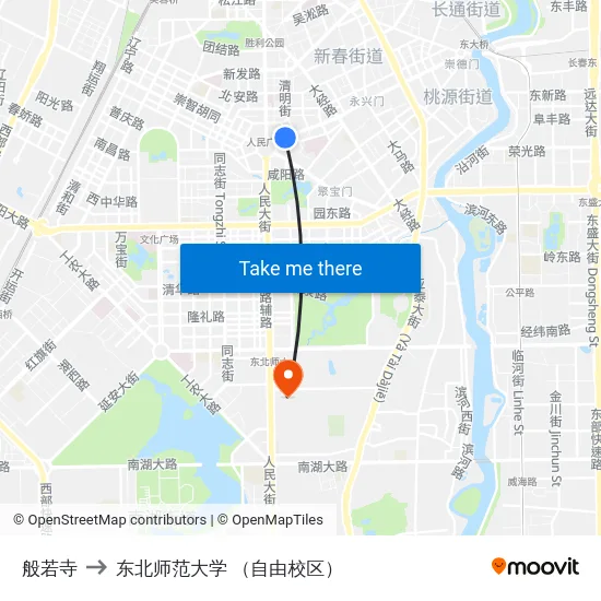 般若寺 to 东北师范大学 （自由校区） map