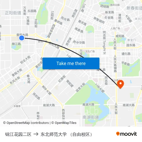 锦江花园二区 to 东北师范大学 （自由校区） map