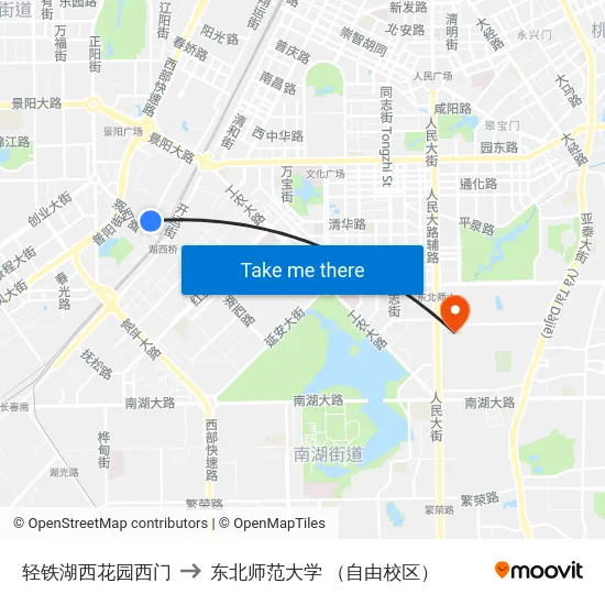 轻铁湖西花园西门 to 东北师范大学 （自由校区） map